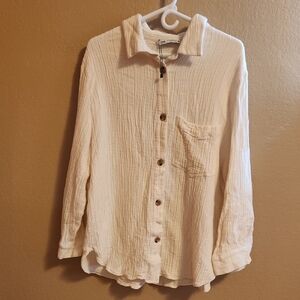 Women's Casual Cream Button Down Shirt
